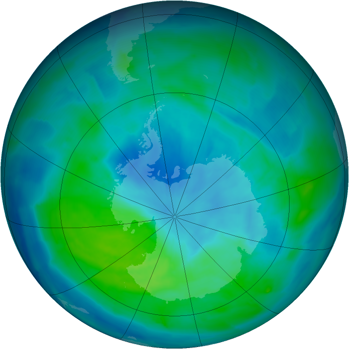 Antarctic ozone map for 09 March 2013